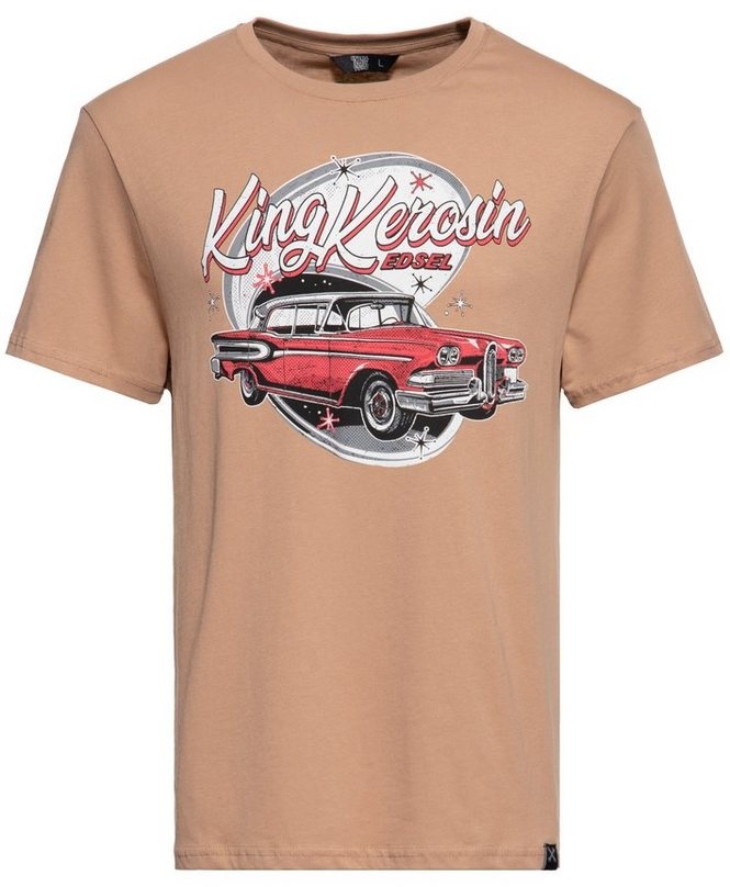 KingKerosin Print-Shirt Edsel (1-tlg) mit Classic Car - Artwork braun L