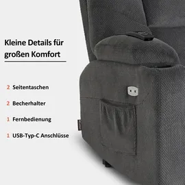 MCombo Fernsehsessel 7286 Stoff 85 x 104 x 94 cm Dunkelgrau elektrisch mit Aufstehhilfe
