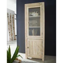 MASSIVMOEBEL24.DE Vitrine Akazie 65 x 42 x 190 cm Weiß