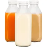 Belle Vous 3x wiederverwendbare Glasflaschen mit Deckel - Saftflaschen - 3x Glasflasche 1 Liter - Luftdichte Deckel - Auslaufsichere Flaschen - Milchflaschen 1 Liter