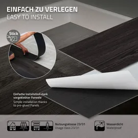 ML-Design PVC Bodenbelag Selbstklebende 2mm, 48 Dielen Eiche Dunkelgrau Holzoptik, rutschfest, wasserfest, Einfache Verlegung