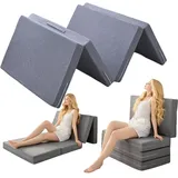 Generisch Klappmatratze Faltbare Gästematratze, 5cm/8 cm hoch 4-teilige Schaumstoffmatratze mit Abnehmbarem Bezug, Platzsparend Bodenmatratze für Wohnzimmer Reisen Camping,Grau,150x200x5cm
