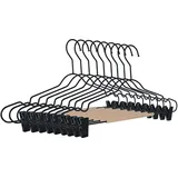 Kleiderbügel Hosenbügel 10 Stück Rockbügel Hosenspanner Clipbügel Holz Metall Schwarz 43 cm