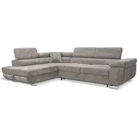 Ecksofa Aller L-form Schlafsofa in Hellgrau Cord Eckcouch mit Schlaffunktion und Bettkasten, Links Ottomane - Hellgrau/Grau