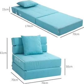 Homcom Schlafsessel 2-in-1 Polyester 70 x 61 x 70 cm Blau mit Kissen