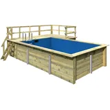 Karibu Rechteck Pool Gr. 3 - 350 x 530 cm - kesseldruckimprägniert Sparset mit Filteranlage Grundkörper inkl. Terrasse am Einstieg und seitlich inkl. gratis Pool-Pflegeset (Gesamtwert 69 €)