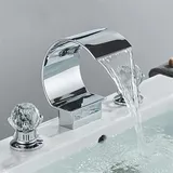 Luxuriöse, Goldfarbene Wasserfall-waschtischarmatur, Messing-badewannenarmatur Mit Kristallglas, Doppelgriff-badewannenarmatur, Warm-/kaltwasser-mischbatterie