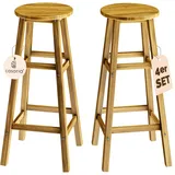 CASARIA CASARIA® 4er Set Holz Akazie Outdoor 75cm Sitzhöhe Fußstütze 150kg Belastbarkeit Massiv Rund Rustikal Garten Küche Bar Stuhl Hocker Braun
