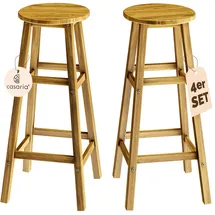 CASARIA CASARIA® 4er Set Holz Akazie Outdoor 75cm Sitzhöhe Fußstütze 150kg Belastbarkeit Massiv Rund Rustikal Garten Küche Bar Stuhl Hocker Braun