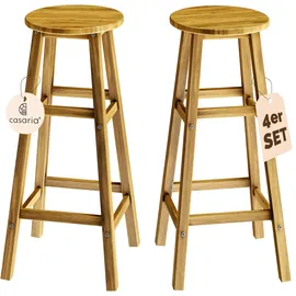 CASARIA CASARIA® 4er Set Holz Akazie Outdoor 75cm Sitzhöhe Fußstütze 150kg Belastbarkeit Massiv Rund Rustikal Garten Küche Bar Stuhl Hocker Braun