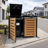 abc HOME Mülltonnenbox 2er Set 240L Metall Anthrazit Holzoptik - Grau