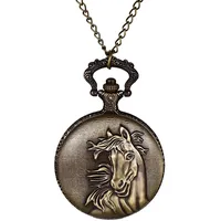 JewelryWe Taschenuhr Herren Vintage Pferd Kettenuhr mit Arabischen Ziffern Retro Analog Quarz Uhr Anhänger mit Halskette Kette für Damen Männer Bronze