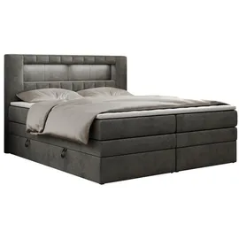 MKS Meble Boxspringbett mit LED Kopfteil und Topper - GOLD-5-KING - 180x200cm - Dunkelgrau - Mittelfest (H3) - Dunkelgrau
