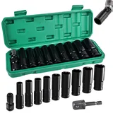 11 Stück Schlagschrauber Nüsse Set: HOMURY 10-24 mm Sechskant Stecknüsse 1/2 zoll mit 2 Stecknuss Adapter, Schlagschrauber Nuss Set für Elektrische und Pneumatische Bohrmaschinen