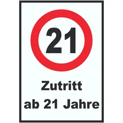 Zutritt ab 21 Jahre Schild A0 (841x1189mm)