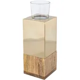 creativ home Teelichthalter Tower Edelstahl/Glas/ Holz Goldfarben