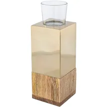 creativ home Teelichthalter Tower Edelstahl/Glas/ Holz Goldfarben