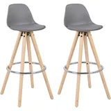 Woltu Barhocker 2er Set Barstuhl aus Kunststoff Holzgestell mit Lehne + Fußstütze Design Stuhl Küchenstuhl optimal Komfort Grau