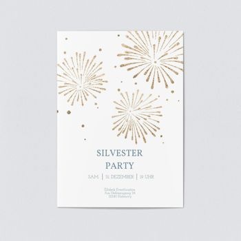 Silvesterkarten | Lieferzeit 1-2 Werktage (5 Karten) selbst gestalten, Goldenes Feuerwerk - Weiß