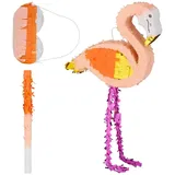 relaxdays Pinata Flamingo mit Stab und Maske orange