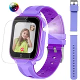 4G Kinder-Smartwatch-Telefon, 1.69-Zoll-Kinder-Smartwatch-Telefon mit Video und Telefonanruf, Kinder-GPS-Uhr mit Alarm, Gesichtsentsperrung, WiFi - Violett