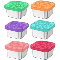 Toaboa 6 Stuck Salatdressing Behälter 60ml aus Edelstahl, Silikon, Kleine Dosen mit Deckel, Rille, Auslaufsicher Stapelbar Wiederverwendbar Mini Gefrierdosen für Salatdressing, Nüsse