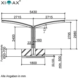 Ximax Portoforte Typ 80 Y 4,95 x 5,42 m Edelstahl-Look