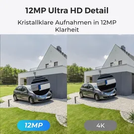 Reolink 12MP PoE Kamerasystem, 16-Kanal NVR mit 2TB HDD für 24/7 Aufzeichnung und 4X 12MP Überwachungskamera+8CH