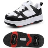 XRDSHY Schuhe Mit Rollen Abnehmbar Technischer Skateboardschuhe Sport Schuhe Kinder Rollschuhe Outdoor Turnschuhe Jungen und Mädchen 4 Rollschuhe,Black White-35 EU - 35 EU