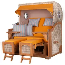 Mr. Deko bene living Strandkorb Komplettset Ammersee Grande XL Teak PE shell Modell 586 inkl. Liftersystem