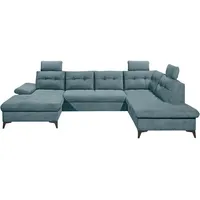 Carryhome Wohnlandschaft, Blau, Kunststoff, 6-Sitzer, U-Form, 324x218 cm, Liegefunktion, seitenverkehrt erhältlich, Schlafen auf Sitzhöhe, Rücken echt, Wohnzimmer, Sofas & Couches, Wohnlandschaften, Wohnlandschaften in U-Form