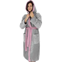 normani Damen Baumwoll-Bademantel mit Frottee, zweifarbig - OEKO-TEX® 100 in Grau/Rosa | Gr.: L