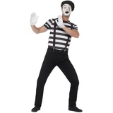 Smiffys Clown-Kostüm Klassischer Pantomime - Kostüm für Fasching Hallow, Kostümset mit Schminke für stumme Darsteller schwarz L