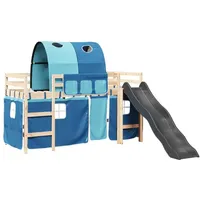 vidaXL Kinderhochbett mit Tunnel Blau 90x190 cm Massivholz Kiefer