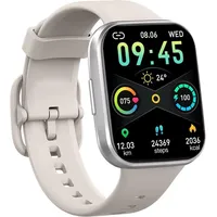 JUNG UAUE Smartwatch Damen & Herren Fitnessuhr, mit Bluetooth Smartwatch (4,29 cm/1,69 Zoll) 7 Tage Akku, 100+ Trainingsmodi, mit Android / iOS - Creme