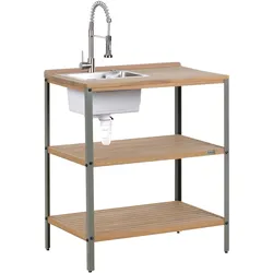 Outdoor-Kücheninsel mit Spüle IVREA zertifiziertes Akazienholz Braun / Silber