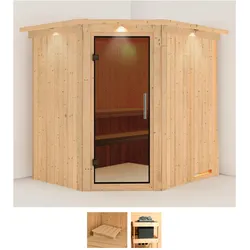 Sauna KARIBU "Siirin", beige (naturbelassen), ohne Ofen, (ohne Ofen), Saunen, ohne Ofen