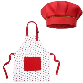 1 Stück Erdbeer-Kinderschürze Mit 1 Stück Kinder-Kochmütze, Anti-Flecken-Schürze, Neckholder-Schürze, Schürze Mit Taschen, Küchen-Backschürze, Kinder-Kochset