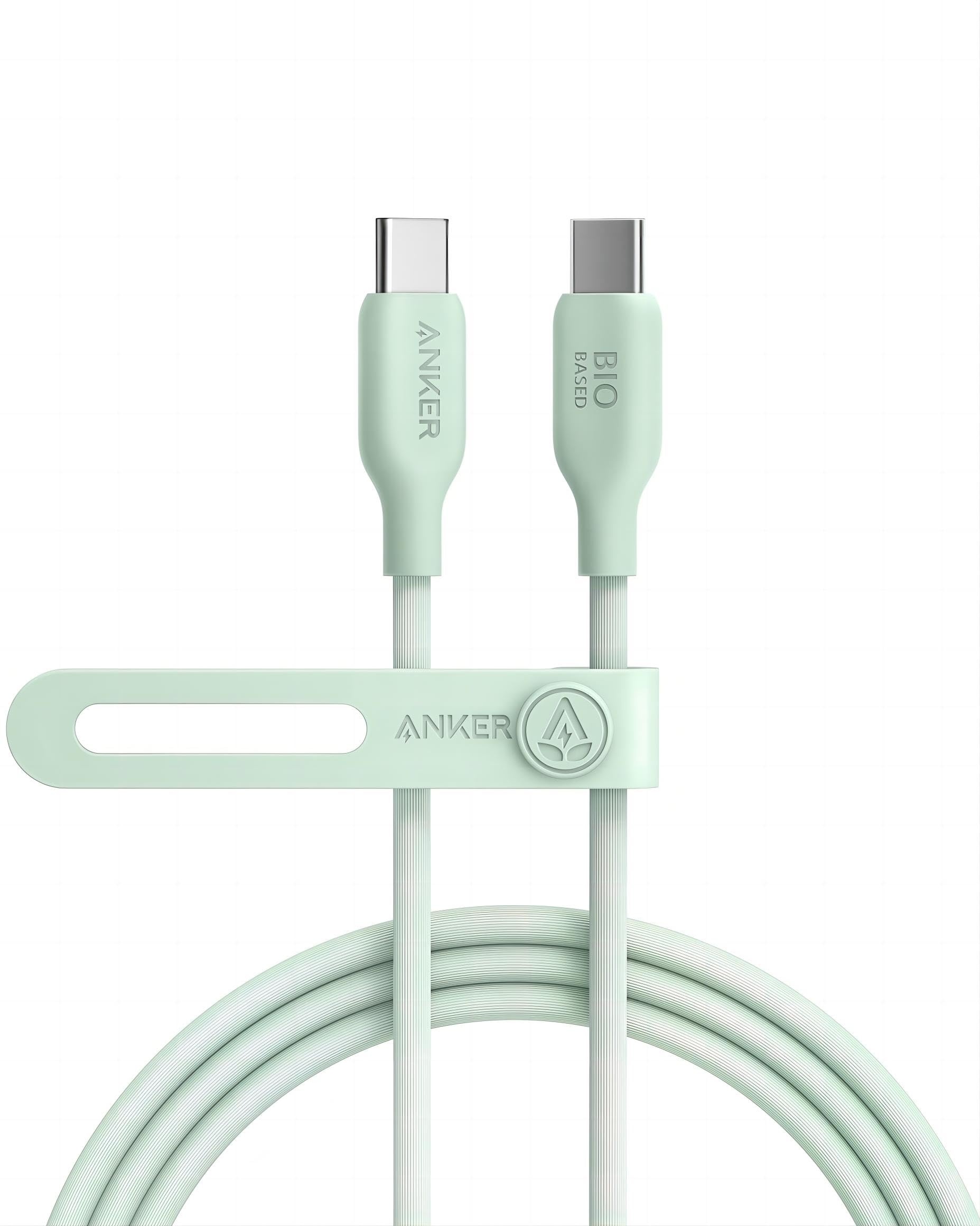 ANKER 543 USB C auf USB C Kabel (240W, 180cm), USB 2.0 Bio-Kabel, Kompatibel mit iPhone 15/15Pro/15Plus/15ProMax, MacBook Pro 2020, iPad Pro 2020, iPad Air 4, Samsung Galaxy S23, und mehr (Naturgrün)