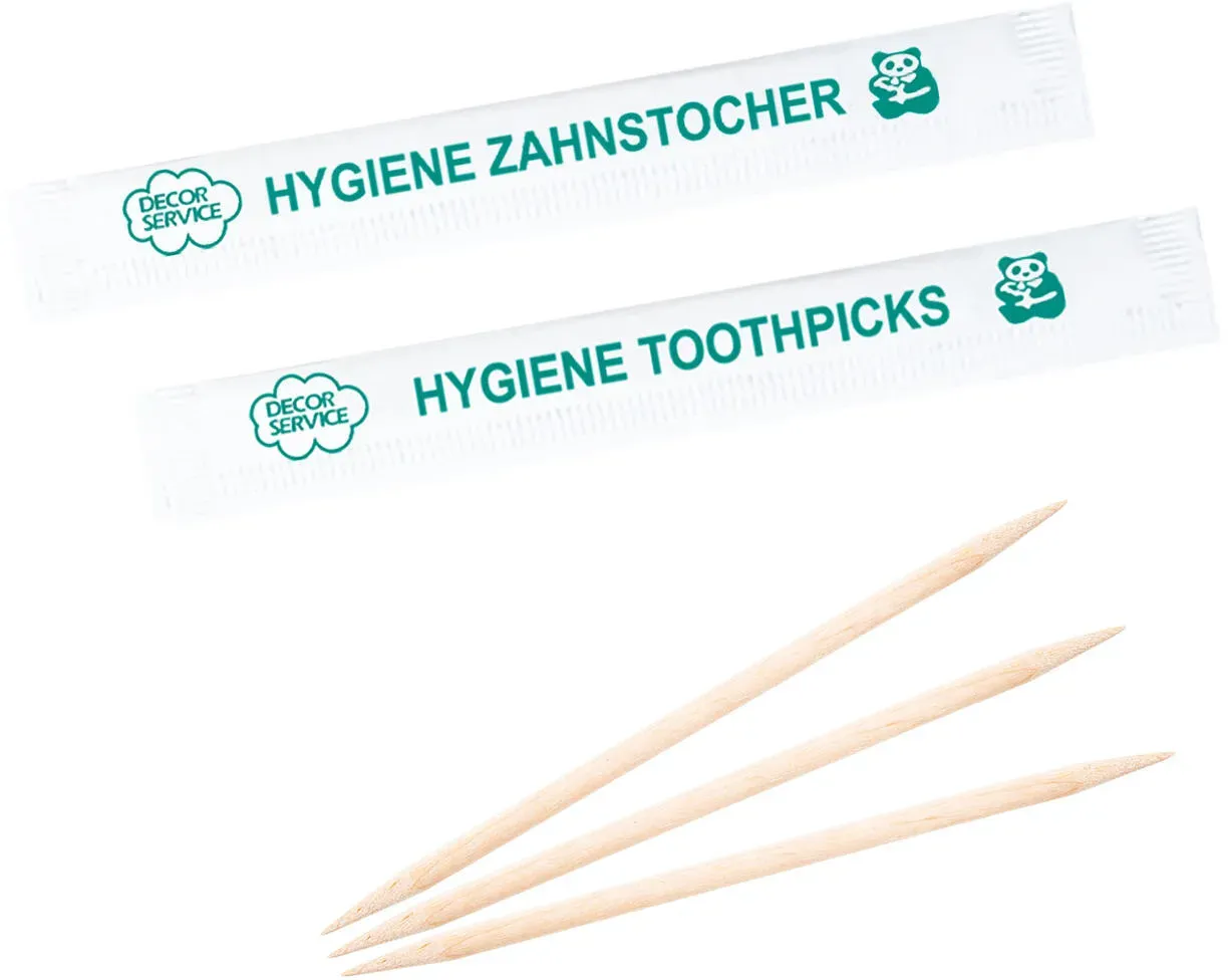Zahnstocher aus Holz, rund, in Papier gehüllt, O2mm, 65mm, 1000 Stk.
