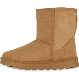 VAN HILL Damen Winter Boots Flach Profilsohle Bequem Schuhe 216506 Hellbraun, 37 - 37