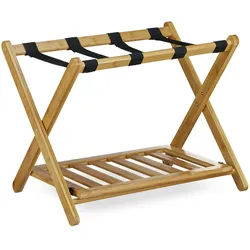 Relaxdays Kofferständer Bambus, klappbar, für Koffer & Reisetaschen, 2 Ablagen, Gepäckablage, HBT 53 x 68 x 47 cm, natur