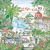 Ambiente Home Ambiente 20 Servietten Papier 33x33cm 3-lagig - hochwertige Einweg Papierservietten Frankreich Côte d’Azur Motiv Sommerdeko Tischdeko Küste Urlaub Meer Strand