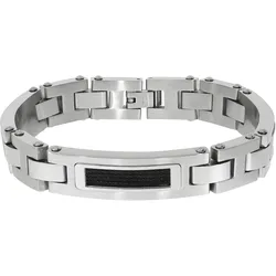 Armband ZEEME "Edelstahl matt glanz zweifarbig mit schwarzem Stahlseil", schwarz, Armbänder, 22cm, Edelstahl, glänzend