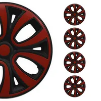 OMAC 4X Radkappen Radzierblenden Radblenden 14" Zoll Stahlfelgen Glänzend Schwarz-Rot