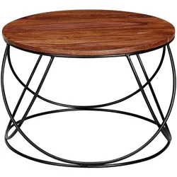 Kadima Design Industrieller Couchtisch aus handgefertigtem Sheesham-Massivholz, Wohnzimmer-Trend. 60x60x40 cm