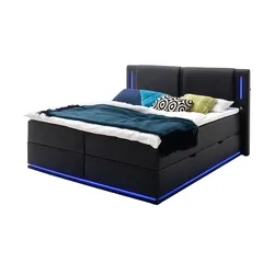 Boxspringbett mit LED-Beleuchtung Brighton , schwarz , Maße (cm): B: 200 H: 117