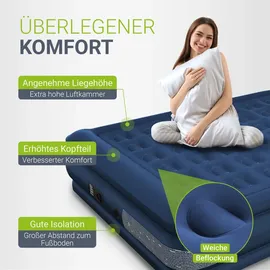 Juskys Luftmatratze Sapri L Blau - 2 Personen Luftbett selbstaufblasend - integrierter Pumpe