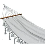 HOPLO Single Stabhängematte Canvas HSM mit Fransen-Borte mit Stab