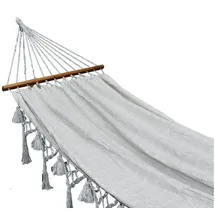 HOPLO Single Stabhängematte Canvas HSM mit Fransen-Borte mit Stab